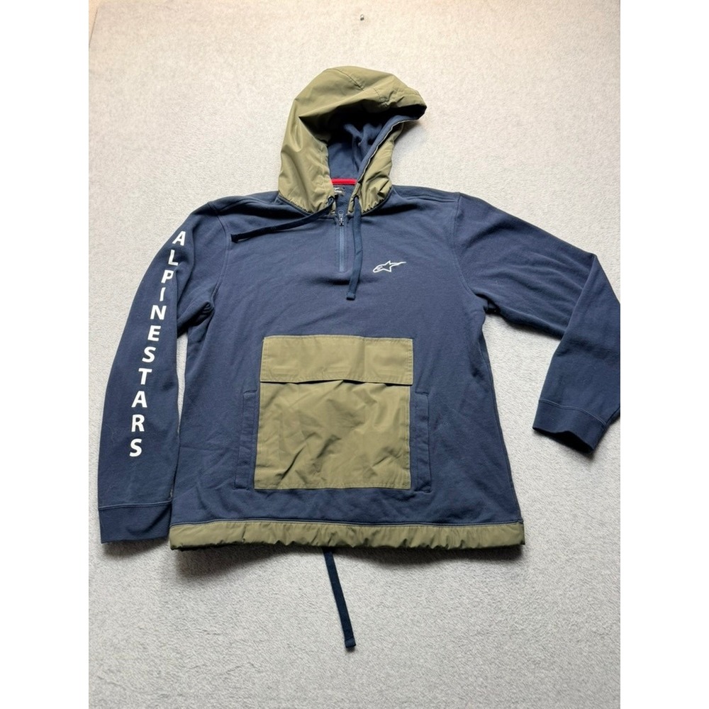 Alpinestars Mens Large Quarter Zip Hoodie Navy Olive Green Fleece Pullover Logo